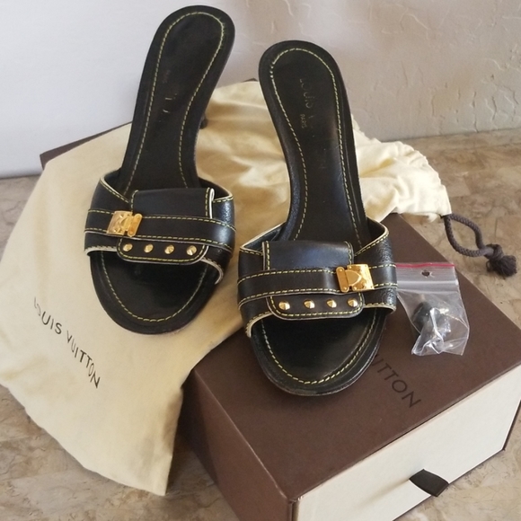 Authentic Louis Vuitton Black & Gold Kitten Heels - Picture 1 of 8